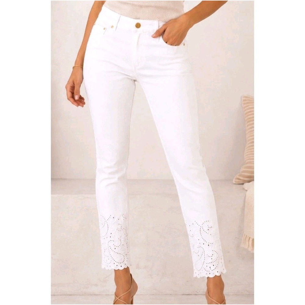 Ted Baker London Marriaa White Eyelet Paisley Scallop Hem Jeans 28 292